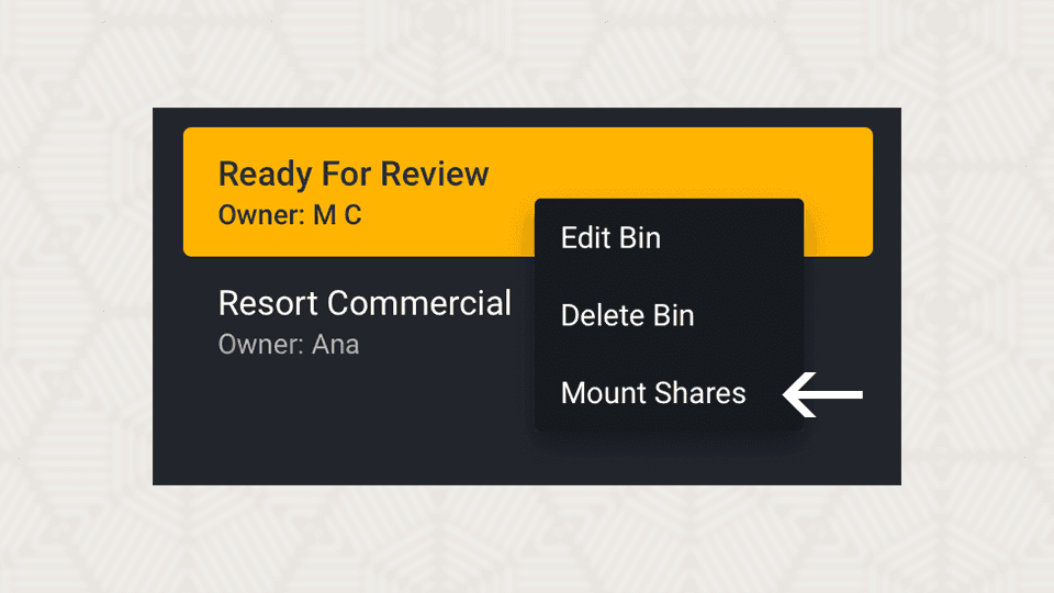 Mount shares option from a ShareBrowser bin selection